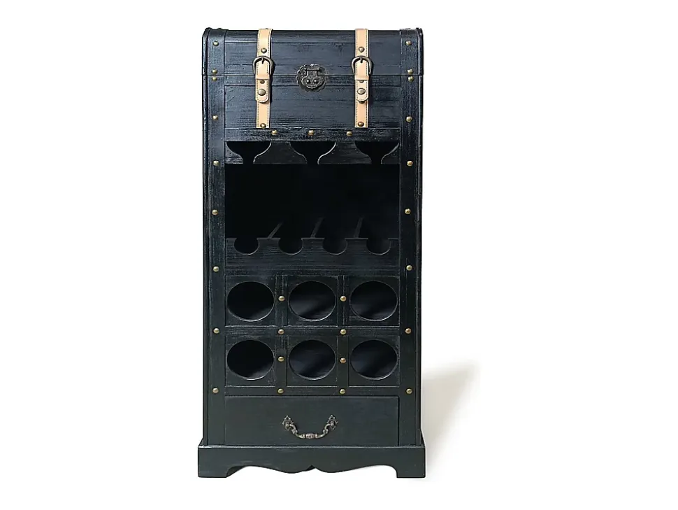 Range bouteilles avec coffre en bois de sapin et MDF - L.43 x H.100 cm - Noir - CAVINA