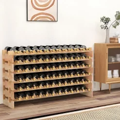 Range Bouteilles en Pin Massif 72 Compartiments sur 6 Niveaux 119 x 29 x 71.5CM Bois Naturel