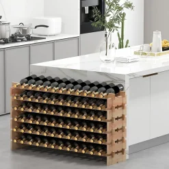 Range Bouteilles en Pin Massif 72 Compartiments sur 6 Niveaux 119 x 29 x 71.5CM Bois Naturel