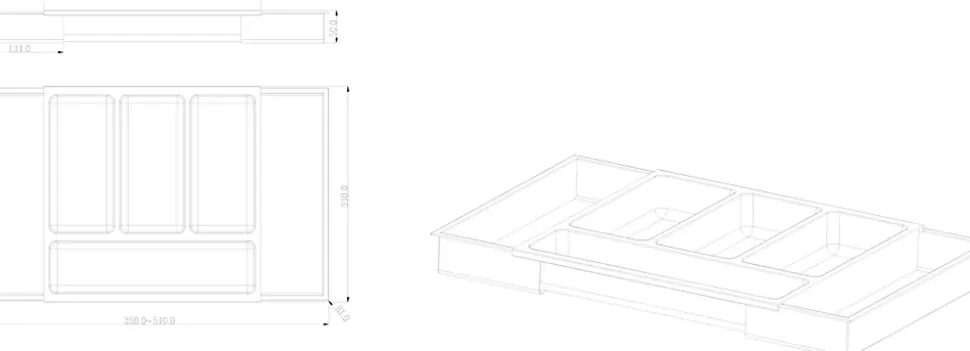 Range couverts extensible GoodHome Datil gris 55 cm, 6 compartiments