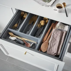 Range couverts GoodHome Nitaki gris 32 x 42 cm, 4 compartiments