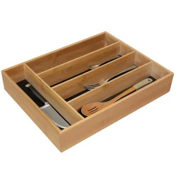 Range-couverts avec 5 compartiments en bambou naturel 29 x 38 x 6,5 cm