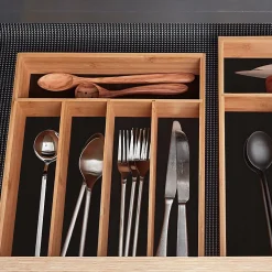 Range-couverts avec 5 compartiments en bambou naturel 29 x 38 x 6,5 cm