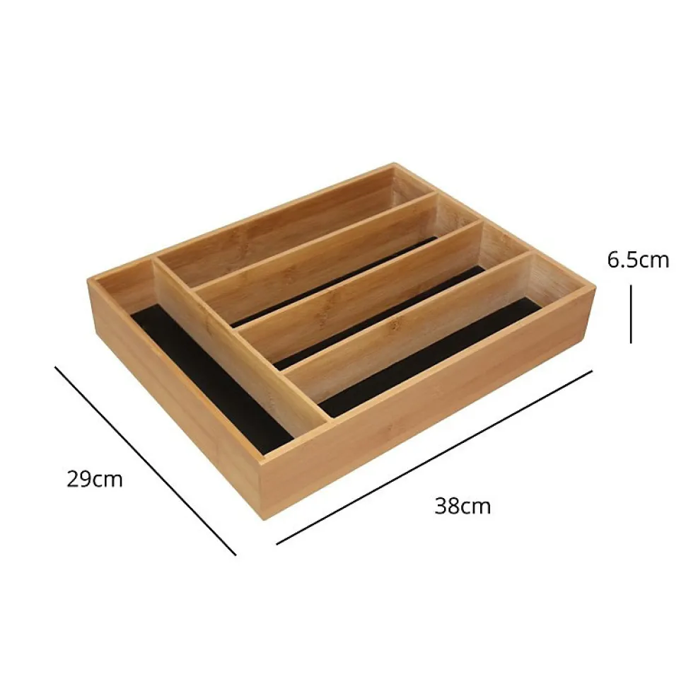 Range-couverts avec 5 compartiments en bambou naturel 29 x 38 x 6,5 cm