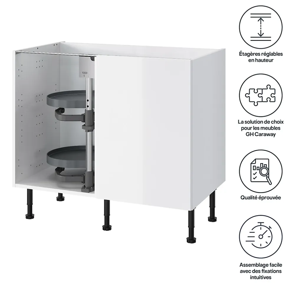 Rangement coulissant d'angle pour meuble de cuisine GoodHome Pebre 100 cm, droite