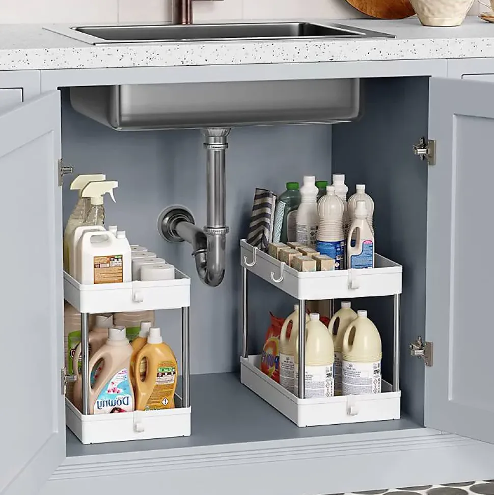 Rangement sous evier- Étagère cuisine - Blanc - 2 niveaux