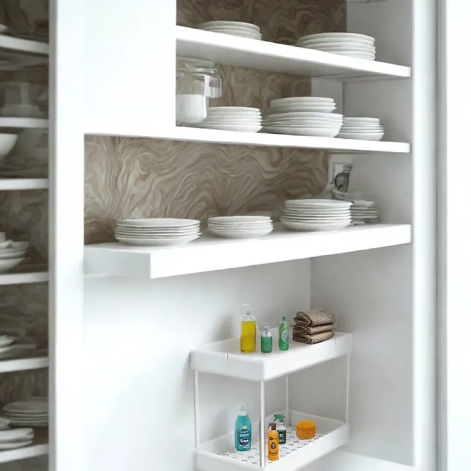 Rangement sous evier- Étagère cuisine - Blanc - 2 niveaux