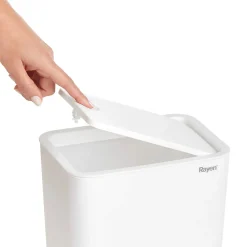 Rayen Poubelle de salle de bain avec couvercle Capacité de 9 litres Blanc, PP, Taille : 22 x 16 x 33 cm