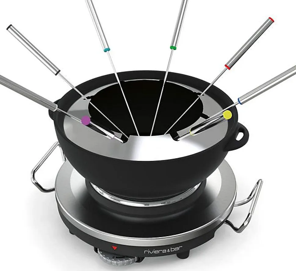 Réchaud Fondue 2 en 1 pour 8 personnes - RIVIERA & BAR - QFD340 - 1000 Watt - Fonte massive - Noir