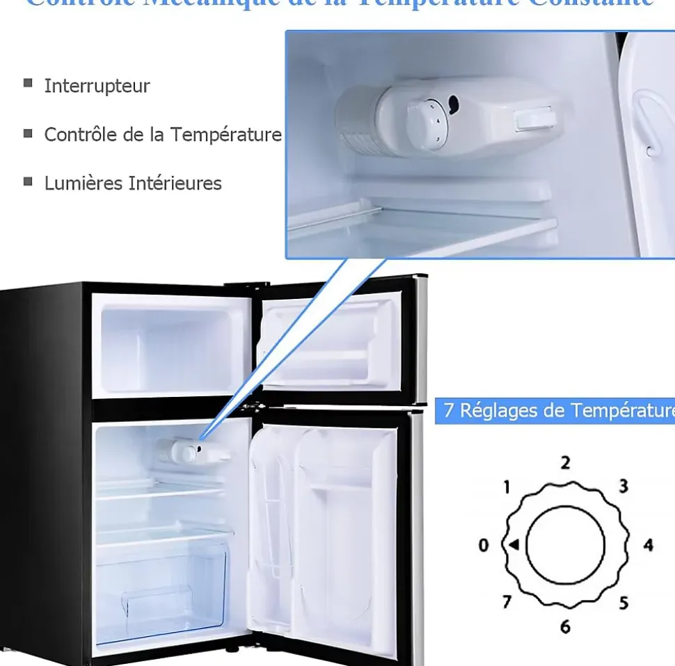 Refrigerateur 90 L Combine Refrigerateur 63L avec Temperature Reglable Congelateur 27L