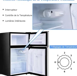Refrigerateur 90 L Combine Refrigerateur 63L avec Temperature Reglable Congelateur 27L