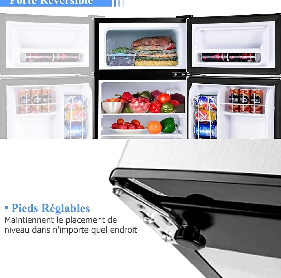 Refrigerateur 90 L Combine Refrigerateur 63L avec Temperature Reglable Congelateur 27L