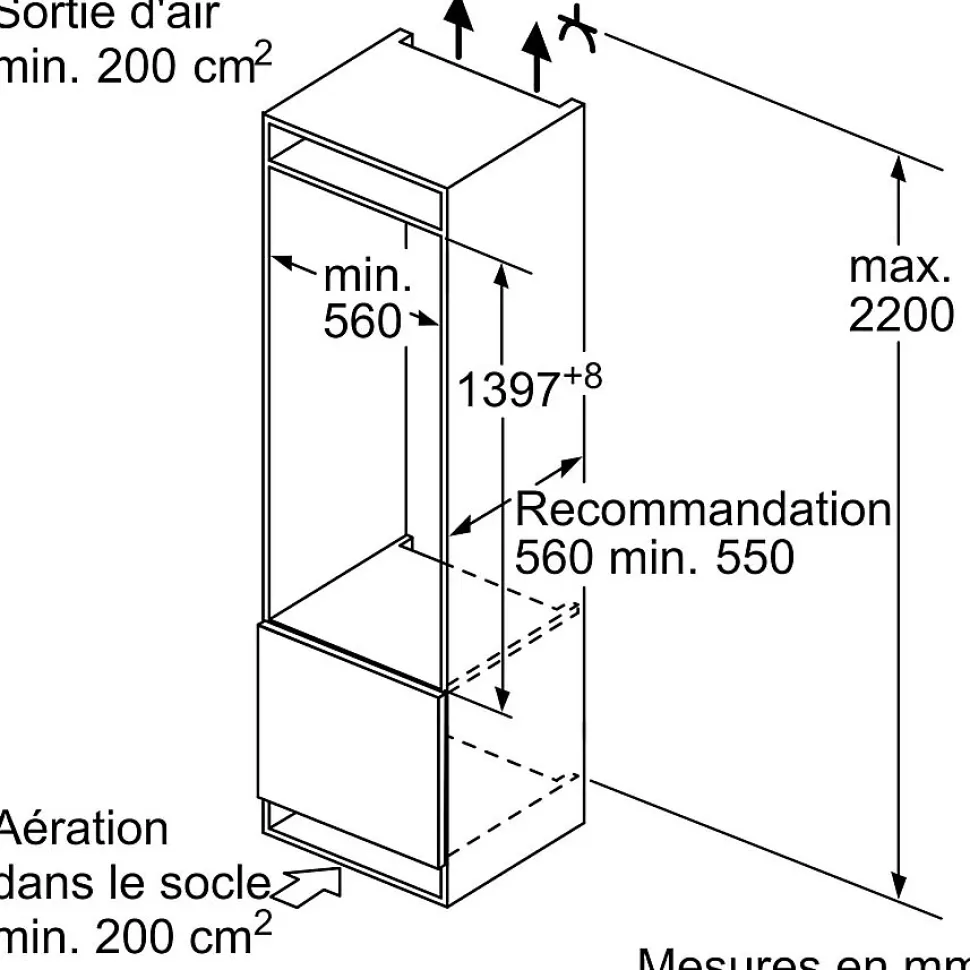 Réfrigérateur 1 porte intégrable à pantographe 220l Siemens KI51FADE0 iq700