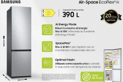 Réfrigérateur combiné 60cm 390l nofrost, gris Samsung RB38C603DSA