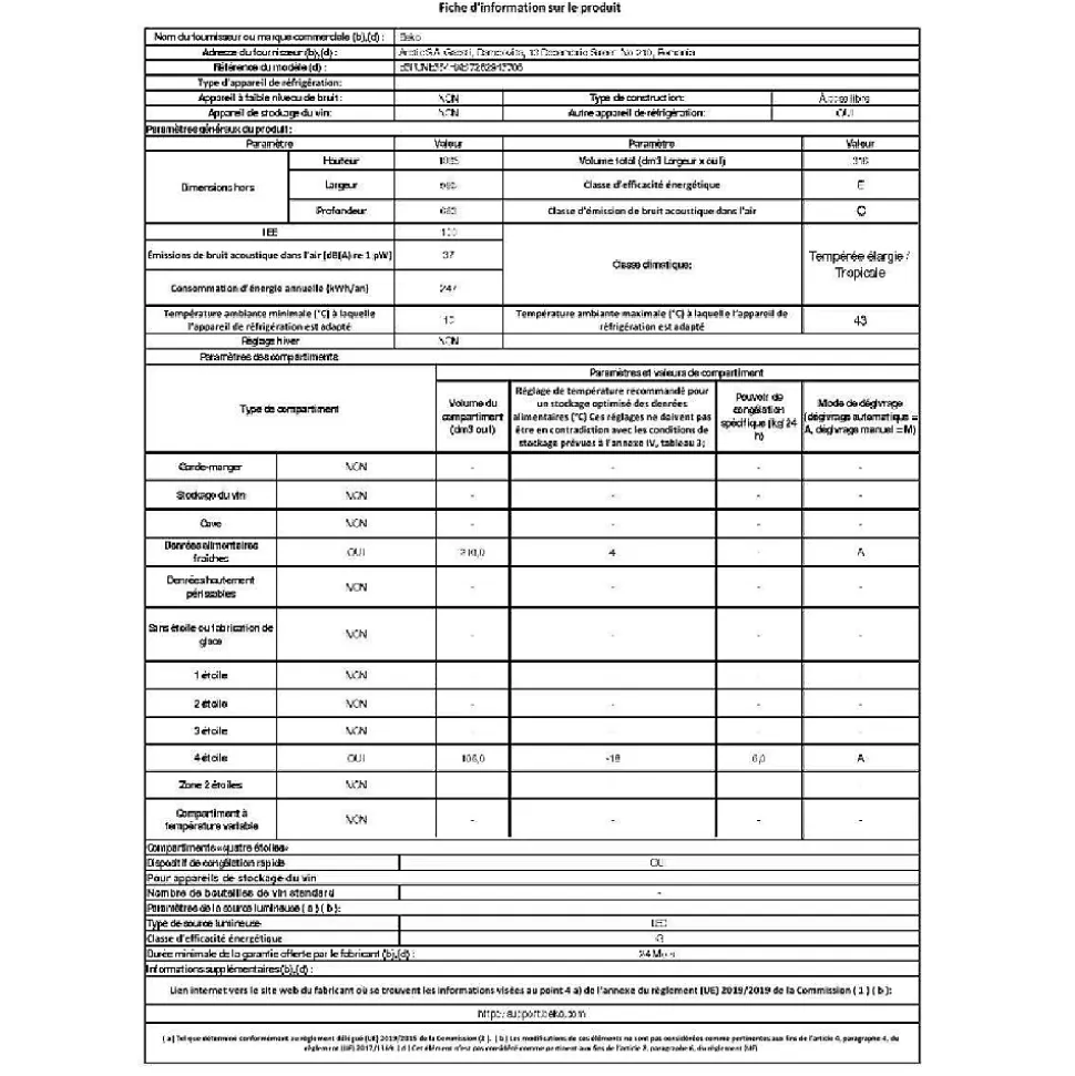 Réfrigérateur combiné 60cm 316l nofrost Beko B3RCNE364HXB