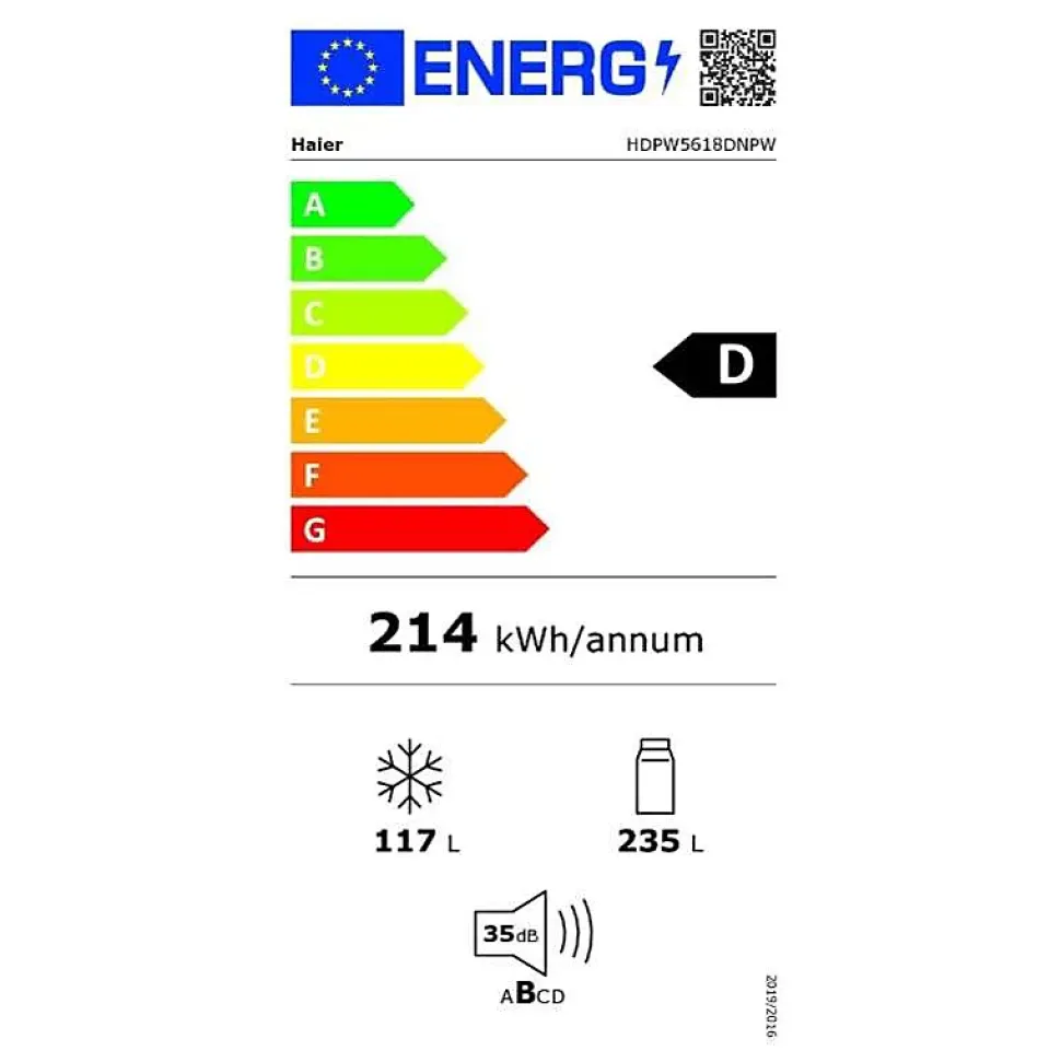 Réfrigérateur combiné 60cm 352l ventilé métal Haier HDPW5618DNPW