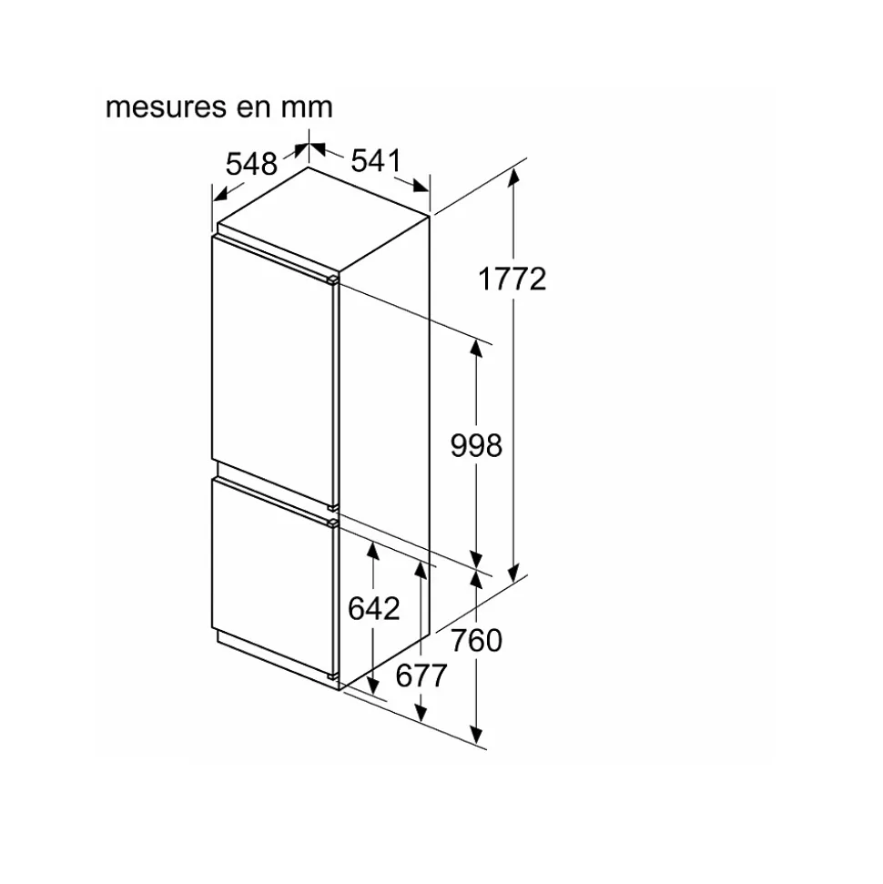 Réfrigérateur combiné intégrable à glissières 267l blanc Neff KI5861SE0