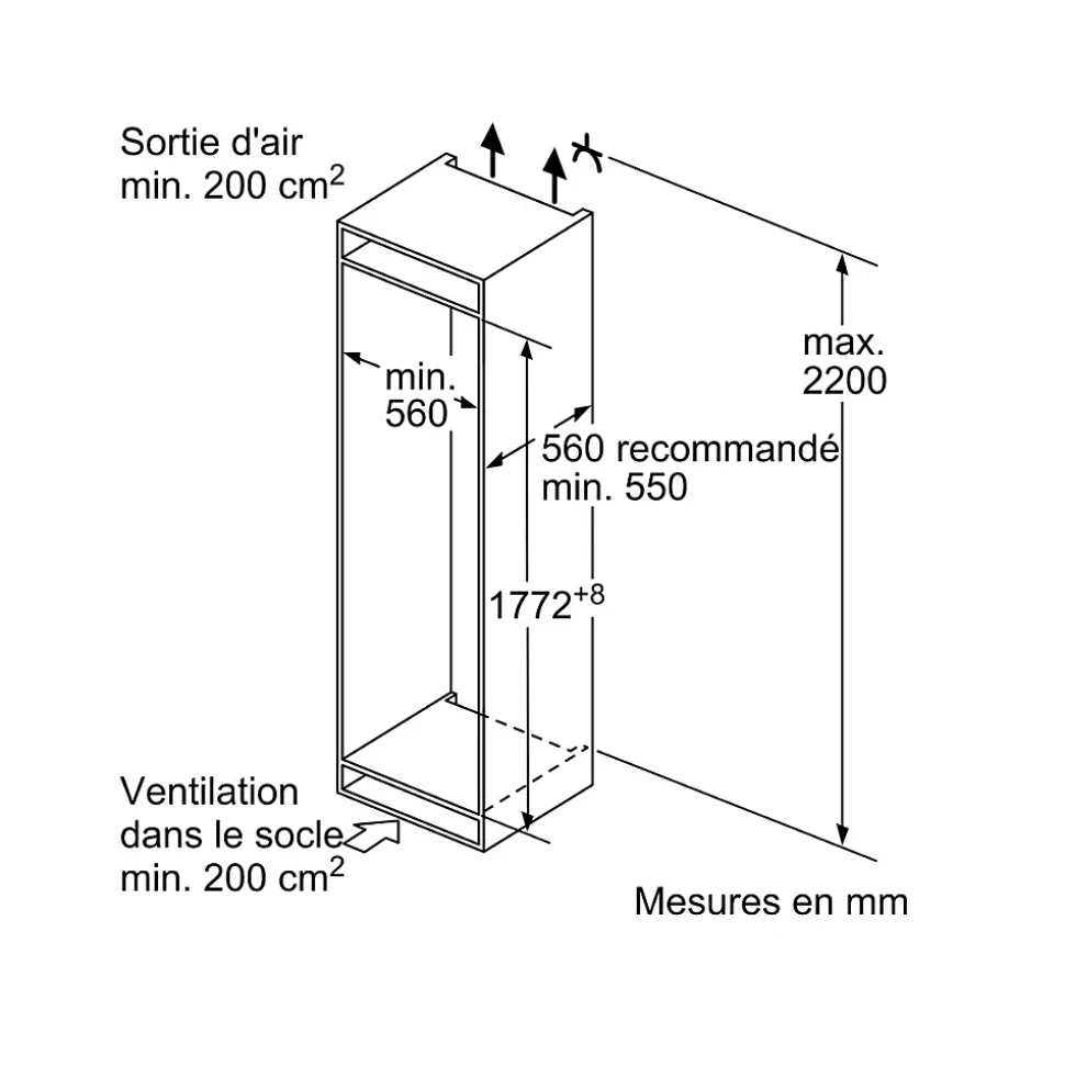Réfrigérateur combiné intégrable à glissières 267l blanc Neff KI5861SE0