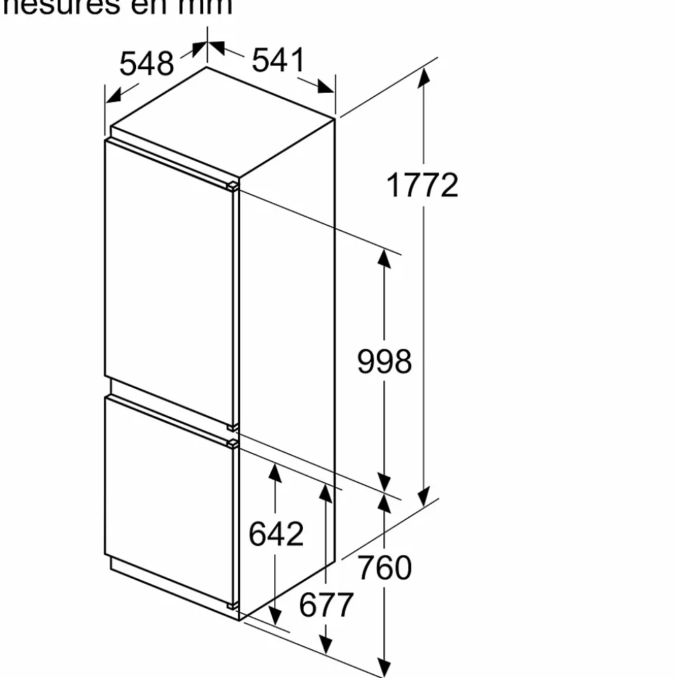 Réfrigérateur combiné intégrable à glissières 267l Bosch KIV86VSE0 serie 4
