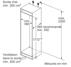 Réfrigérateur combiné intégrable à pantographe 260l Siemens KI86NVFE0 iq300