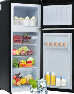 Réfrigérateur combiné 92L, double porte, congélateur 28L, moins 27 degrés à 13C, noir