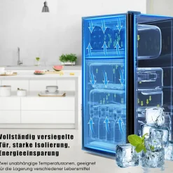 Réfrigérateur combiné 60L, double porte, congélateur 22L, classe E, 27C à 13C, noir