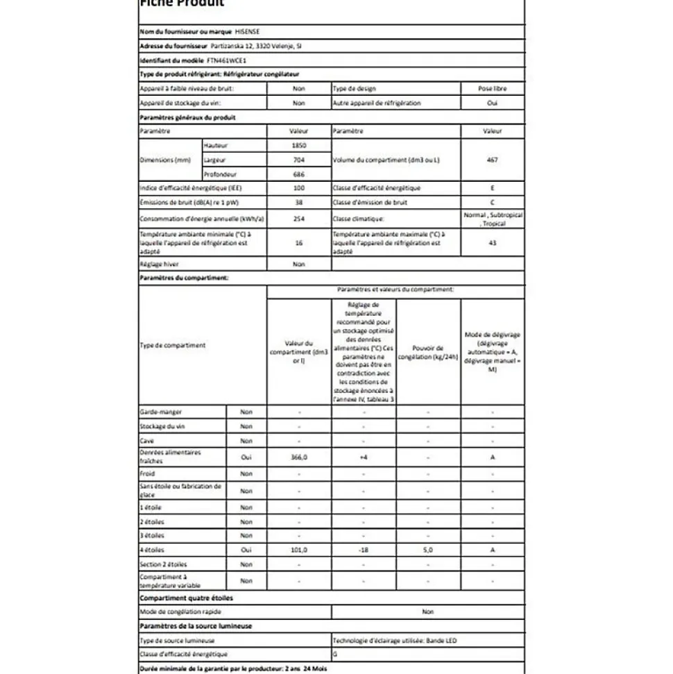 Réfrigérateur congélateur en haut Hisense FTN461WCE1