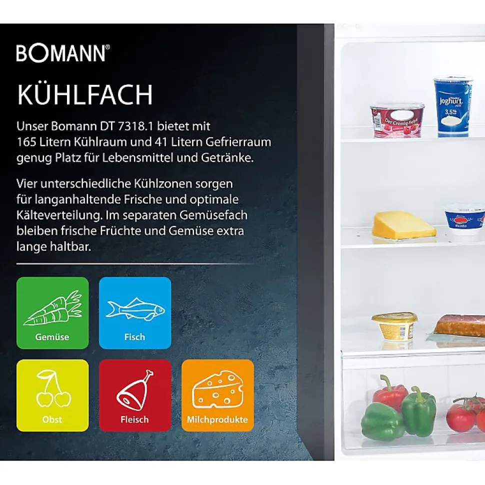 Réfrigérateur et congélateur 206L blanc Bomann DT7318-1-blanc