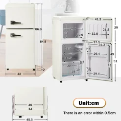 Réfrigérateur rétro avec congélateur, 86.8 x 45.5 cm, 2 portes,60 L de capacité, -27 C - 13 C , éclairage LED, blanc