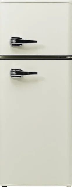 Réfrigérateur rétro combiné 92L, congélateur -27C à 13C, design vintage, blanc antique, LED