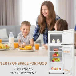 Réfrigérateur rétro combiné 92L, congélateur -27C à 13C, design vintage, blanc antique, LED