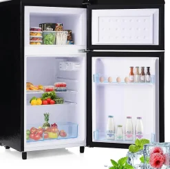 Réfrigérateur rétro 72L, double porte, congélateur 21L, LED, classe E, Noir