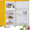 Réfrigérateur rétro 72L, double porte, congélateur 21L, LED, classe E, jaune