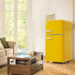 Réfrigérateur rétro 72L, double porte, congélateur 21L, LED, classe E, jaune