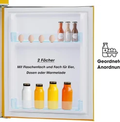 Réfrigérateur rétro 72L, double porte, congélateur 21L, LED, classe E, jaune