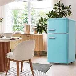 Réfrigérateur rétro 72L, double porte, congélateur 21L, LED, classe E,bleu
