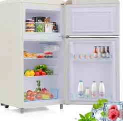 Réfrigérateur rétro 72L, double porte, congélateur 21L, LED, classe E,Blanc