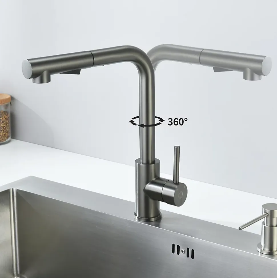 Robinet Cuisine avec Douchette Extractible, Mitigeur de Cuisine en Inox Mitigeur d'Évier avec 2 Modes de Sortie D'eau