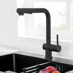 Robinet Cuisine avec Douchette Extractible, Mitigeur de Cuisine en Inox Mitigeur d'Évier avec 2 Modes de Sortie D'eau, Noir