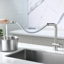 Robinet Cuisine avec Douchette Extractible, Mitigeur de Cuisine en Inox Mitigeur d'Évier avec 2 Modes de Sortie D'eau, Brossé