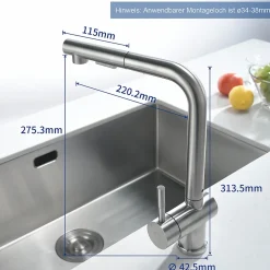 Robinet Cuisine avec Douchette Extractible, Mitigeur de Cuisine en Inox Mitigeur d'Évier avec 2 Modes de Sortie D'eau, Brossé