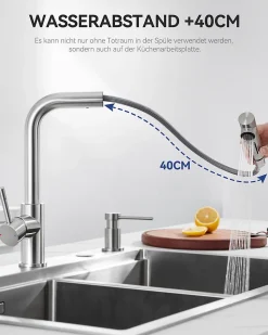 Robinet Cuisine avec Douchette Extractible, Mitigeur de Cuisine en Inox Mitigeur d'Évier avec 2 Modes de Sortie D'eau, Brossé