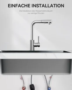 Robinet Cuisine avec Douchette Extractible, Mitigeur de Cuisine en Inox Mitigeur d'Évier avec 2 Modes de Sortie D'eau, Brossé