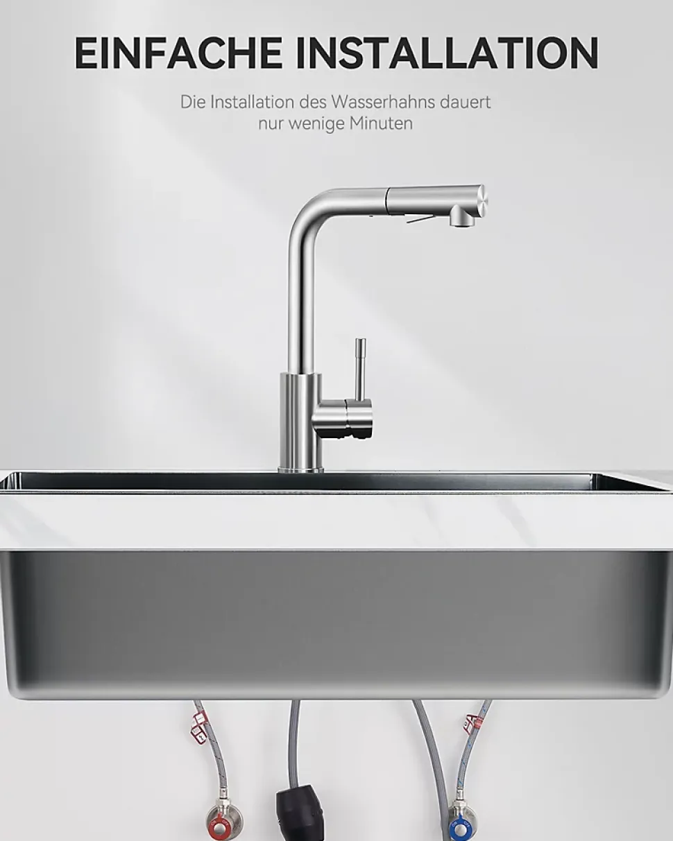 Robinet Cuisine avec Douchette Extractible, Mitigeur de Cuisine en Inox Mitigeur d'Évier avec 2 Modes de Sortie D'eau, Brossé