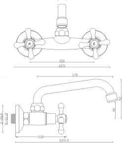 Robinet Cuisine Mitigeur Laiton Mural Manettes Croisillons Bec Superieur Stilo