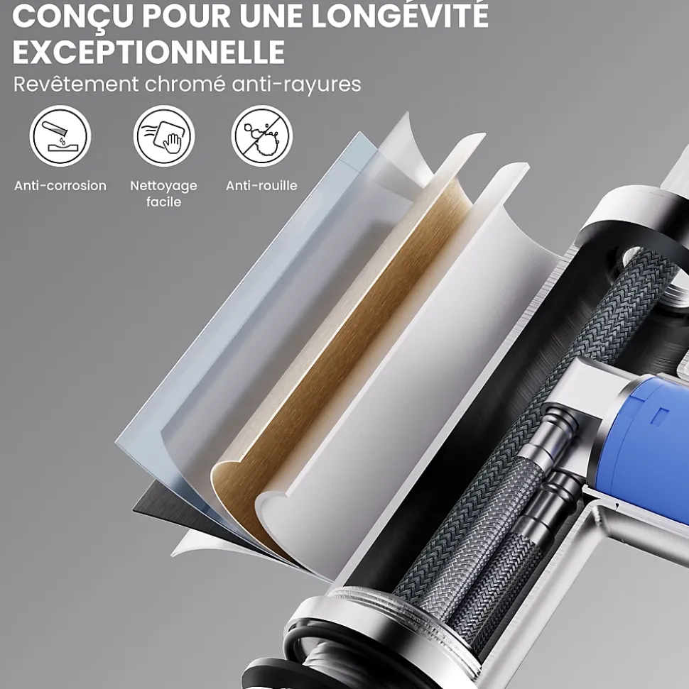 Robinet de Cuisine avec Douchette Extractible, Mitigeur Cuisine en Inox Mitigeur d'Évier avec 2 Modes de Sortie D'eau, Brossé
