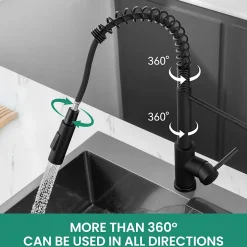 Robinet de Cuisine avec Douchette Extractible, Mitigeur Cuisine en Inox Mitigeur d'Évier avec 2 Modes de Sortie D'eau, Noir