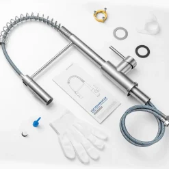 Robinet de Cuisine avec Douchette Extractible, Mitigeur Cuisine en Inox Mitigeur d'Évier avec 2 Modes de Sortie D'eau, Brossé