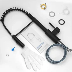 Robinet de Cuisine avec Douchette Extractible, Mitigeur Cuisine en Inox Mitigeur d'Évier avec 2 Modes de Sortie D'eau, Noir