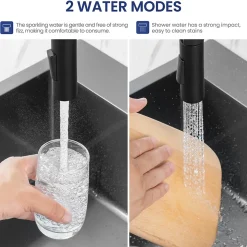 Robinet de Cuisine avec Douchette Extractible, Mitigeur Cuisine en Inox Mitigeur d'Évier avec 2 Modes de Sortie D'eau, Noir